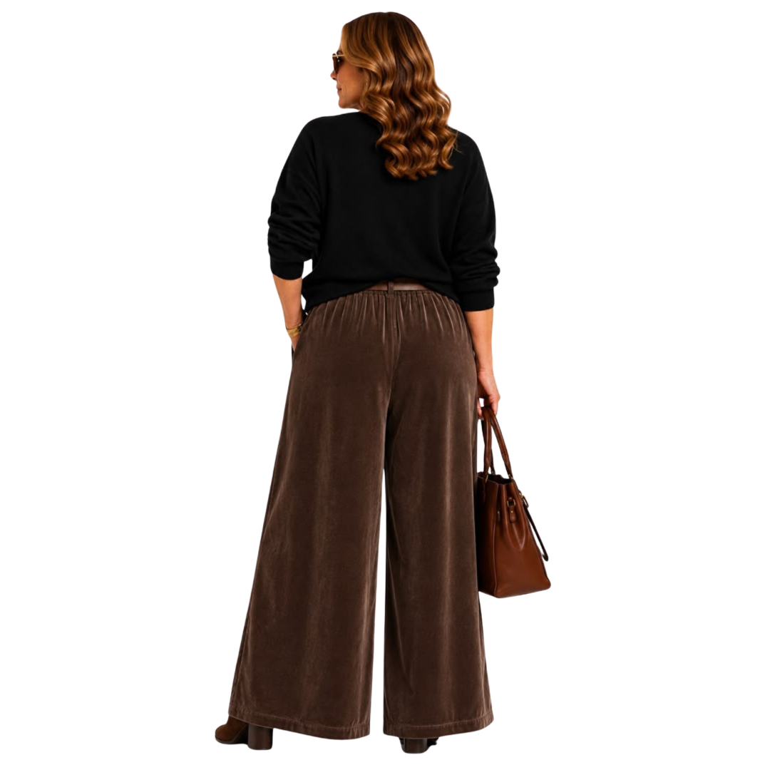 PANTALON VELOURS JAMBES LARGES CHOCO